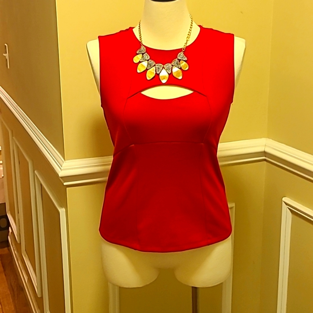 New York & company 7th avenue design studio stretch sheath holiday red blouse